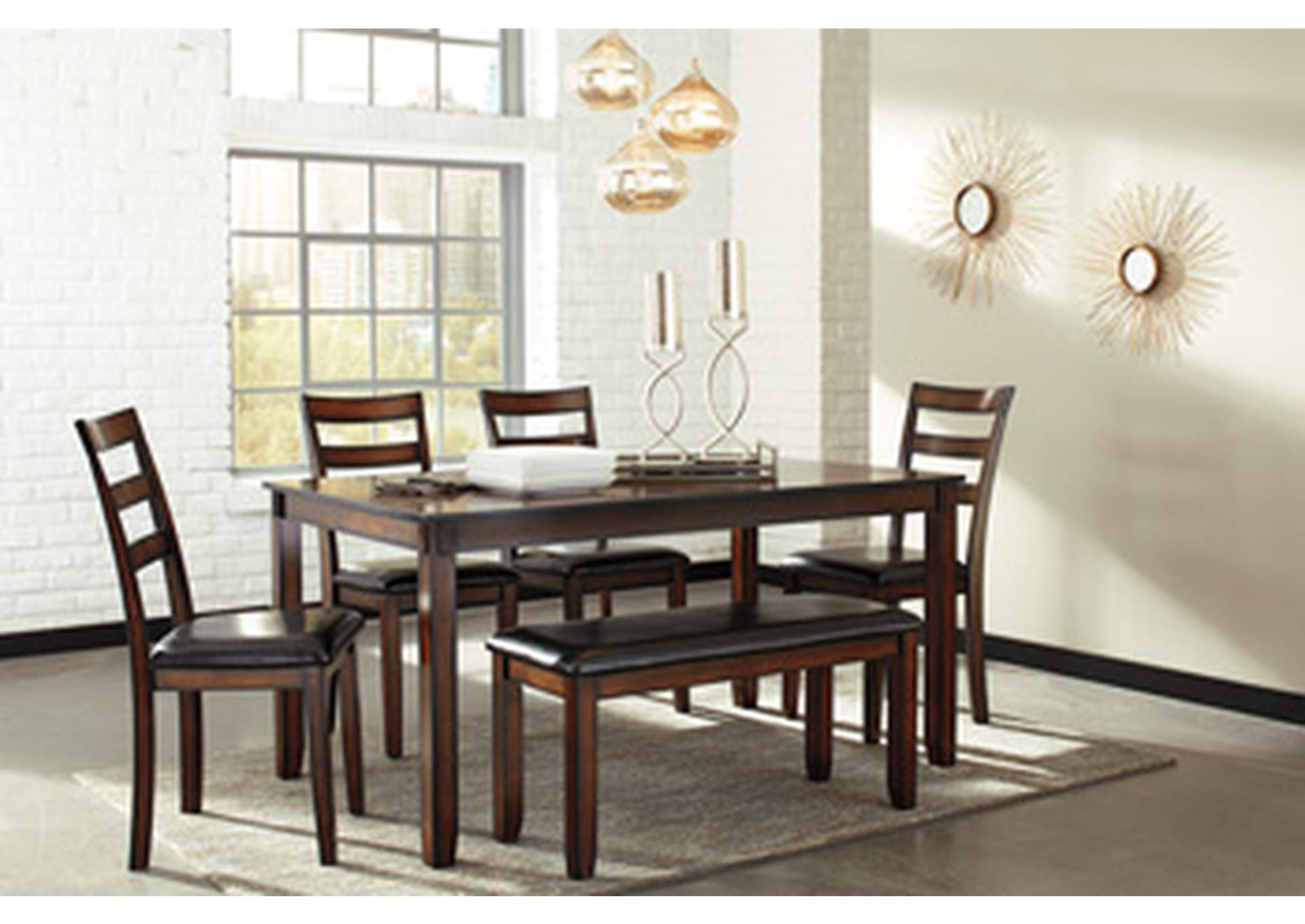 Coviar Dining Table and Chairs with Bench (Set of 6),Signature Design By Ashley