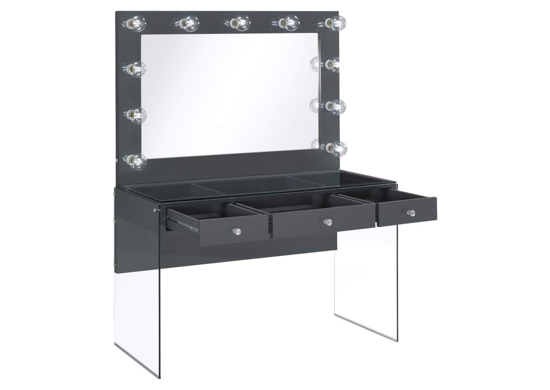 Afshan 3 - drawer Vanity Desk with Lighting Mirror Grey High Gloss,Coaster Furniture