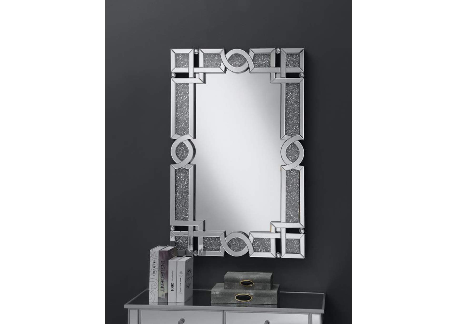 Jackie Interlocking Wall Mirror with Iridescent Panel and Beads Silver,Coaster Furniture