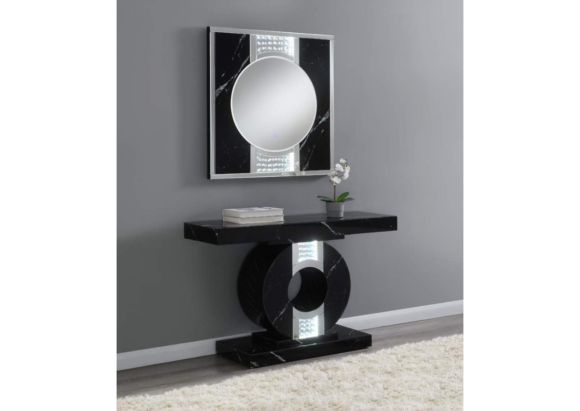 Carter Square LED Wall Mirror Silver and Black,Coaster Furniture
