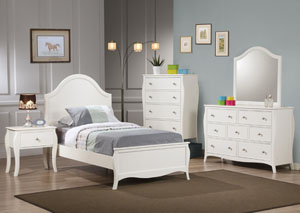 Dominique White Twin Bed Bed w/Dresser & Mirror